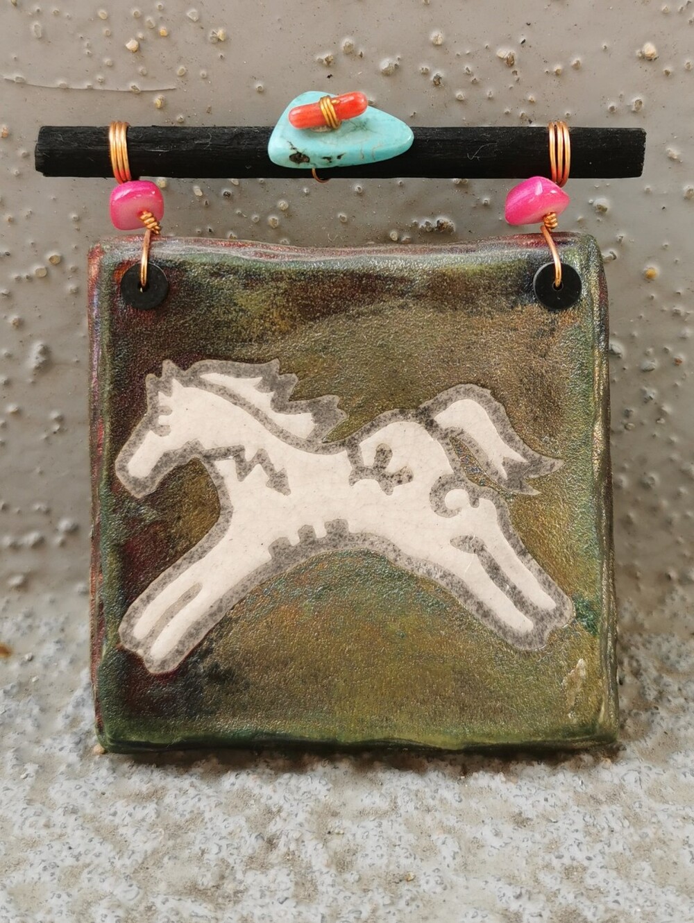 Jeremy Diller Signed Raku Pottery Horse Art Wall Tile Southwestern Decor